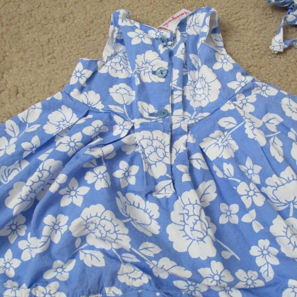 Younghearts 3 Pc Sleeveless Dress Hat Bloomer Outfit Girls 12M Blue White Floral